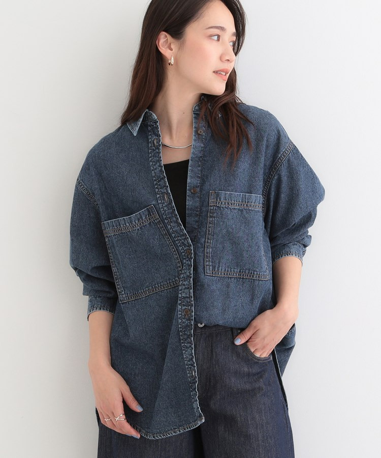 【洗濯機可/ライトオンスデニム】こなれ感をプラスする BIGポケットデニムシャツ