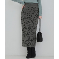 【S-LL】シンプルコーデが惹き立つ レオパード柄ニットナロースカート