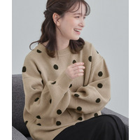 【S-LL/洗濯機可】体型カバーできる 大人のドット柄ニット