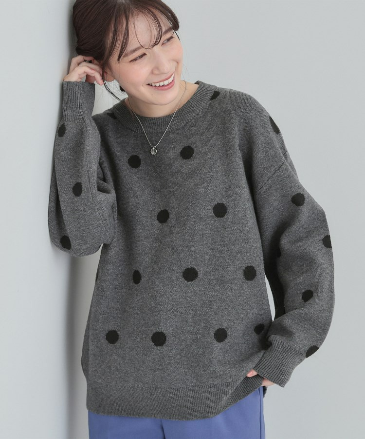 【S-LL/洗濯機可】 体系カバー出来る 大人のドット柄ニット1