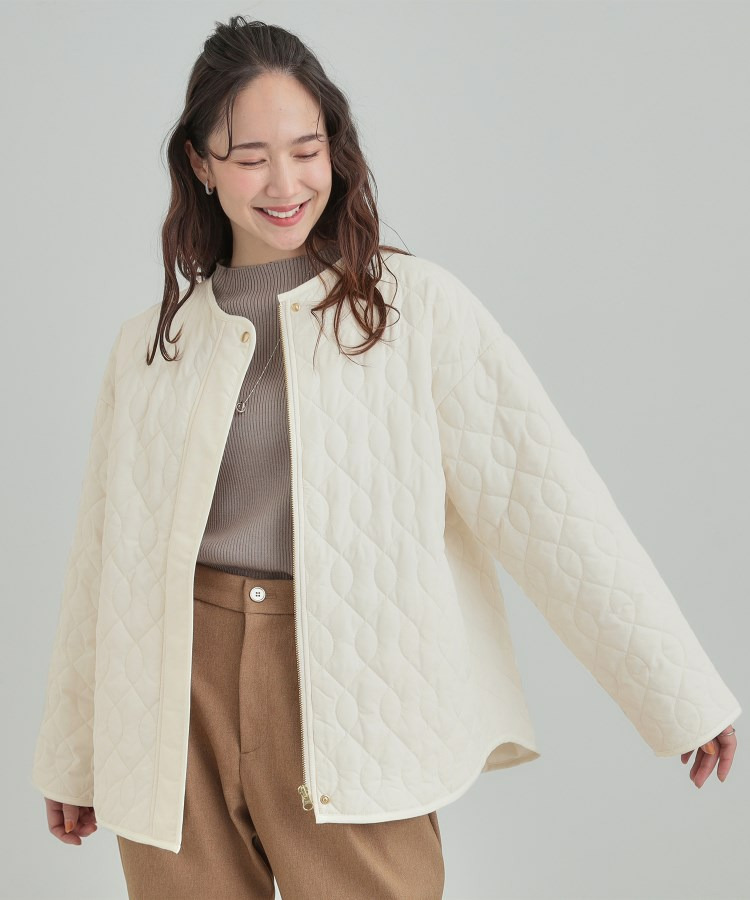 【洗濯機可/S-LL/撥水】大人が着たい ノーカラー キルトジャケット2