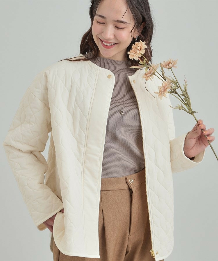 【洗濯機可/S-LL/撥水】大人が着たい ノーカラー キルトジャケット1