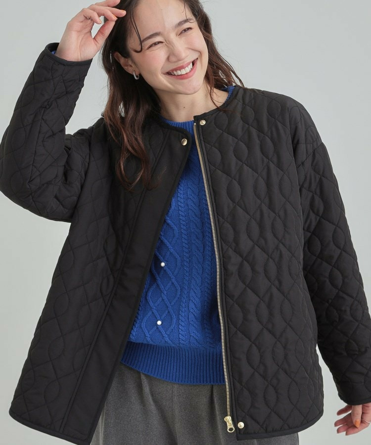 【洗濯機可/S-LL/撥水】大人が着たい ノーカラー キルトジャケット1