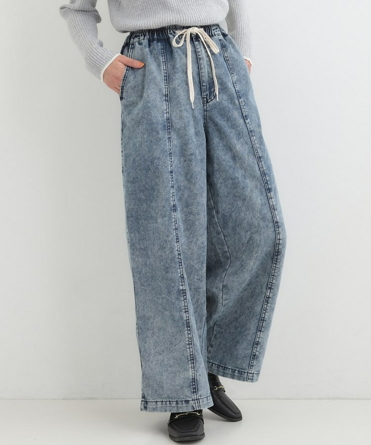 【S-LL】抜け感あるスタイルに ケミカルデニム イージーワイドパンツ1