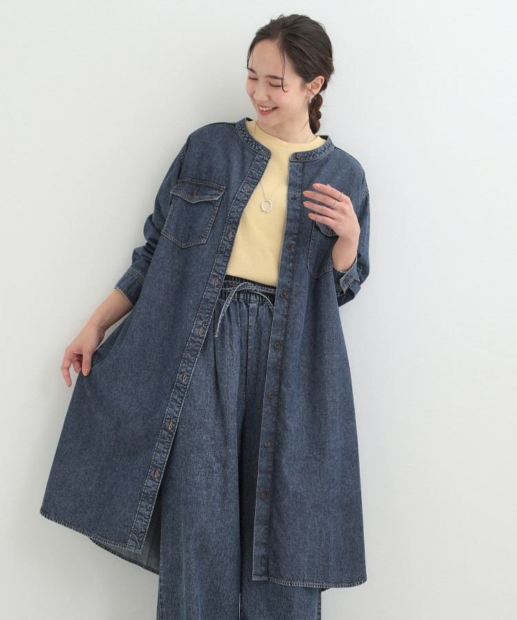 【ライトオンスデニム/S-LL】体型カバーにも ロングデニムシャツワンピース