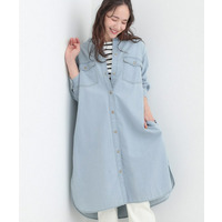 【ライトオンスデニム/S-LL】体型カバーにも ロングデニムシャツワンピース