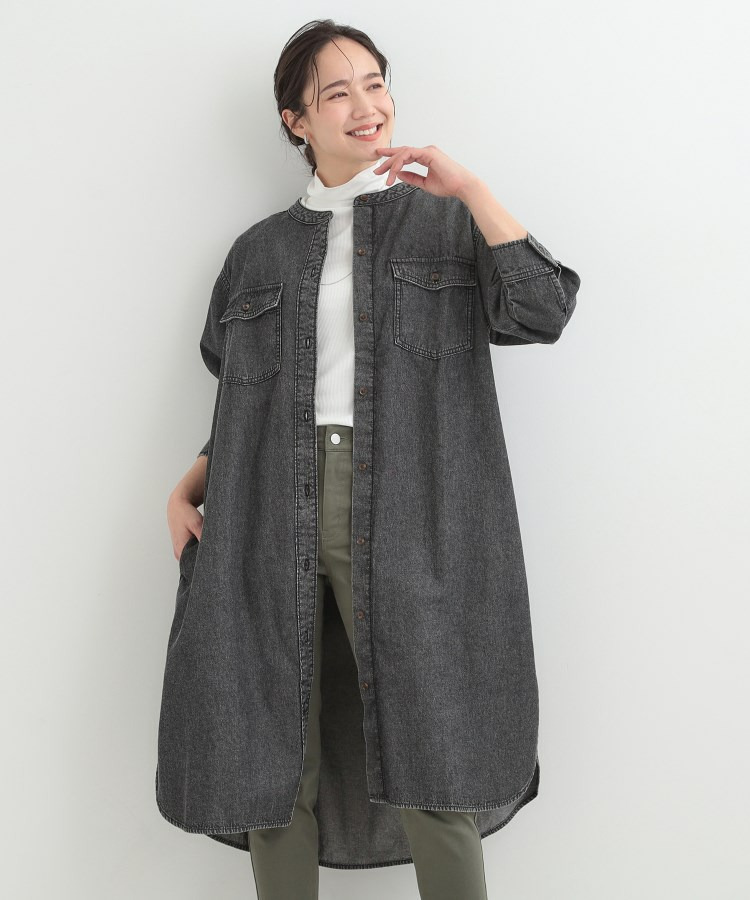 【ライトオンスデニム/S-LL】体型カバーにも ロングデニムシャツワンピース2