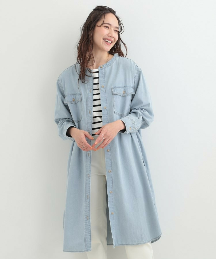 【ライトオンスデニム/S-LL】体型カバーにも ロングデニムシャツワンピース6