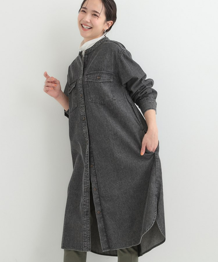 【ライトオンスデニム/S-LL】体型カバーにも ロングデニムシャツワンピース1