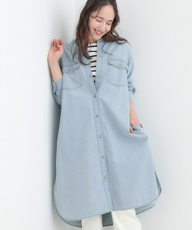 【ライトオンスデニム/S-LL】体型カバーにも ロングデニムシャツワンピース1