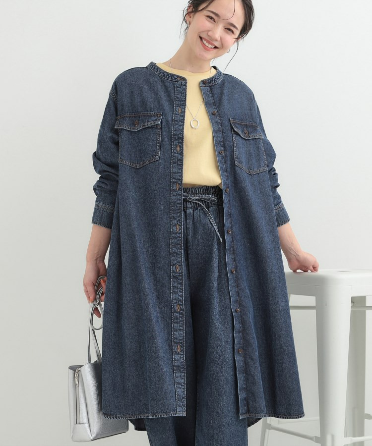 【ライトオンスデニム/S-LL】体型カバーにも ロングデニムシャツワンピース1