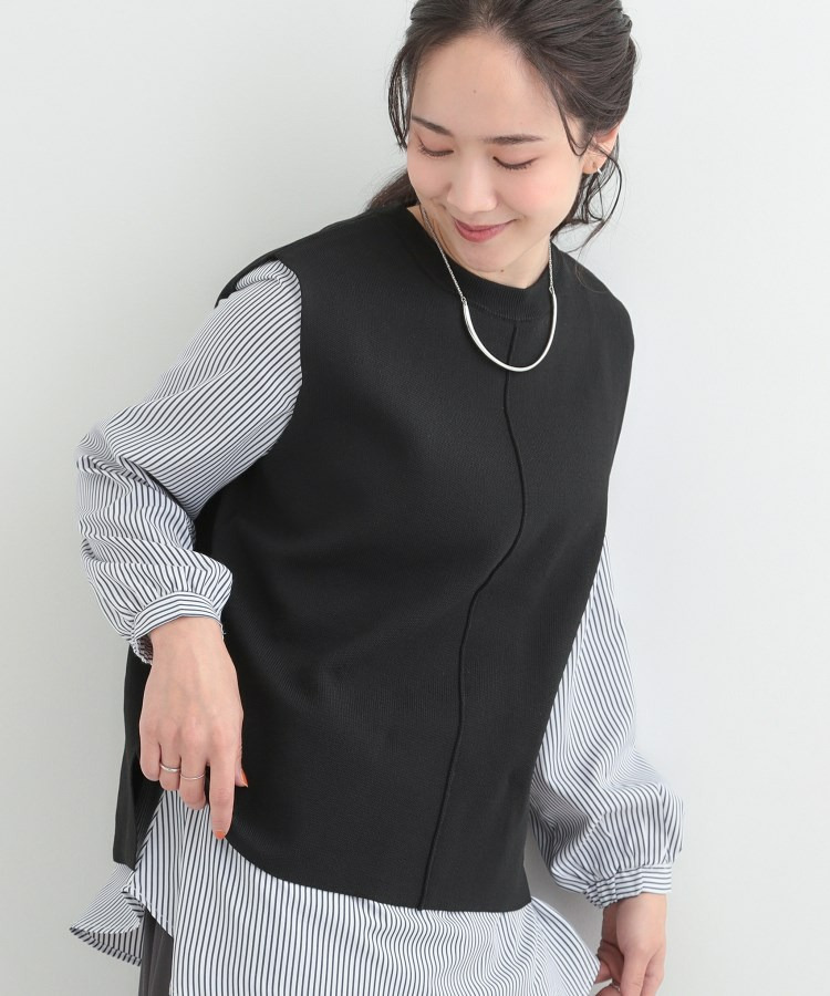 【2点セット/S-LL/洗濯機可】軽くてきれい見え ニットベスト＋ブラウス