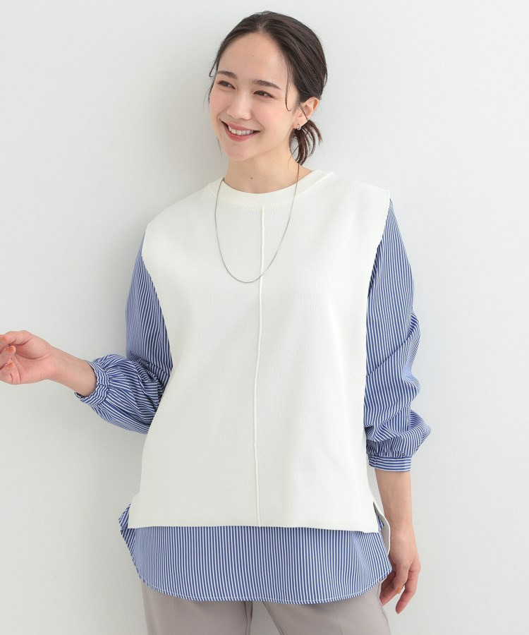 【2点セット/S-LL/洗濯機可】軽くてきれい見え ニットベスト+ブラウス2