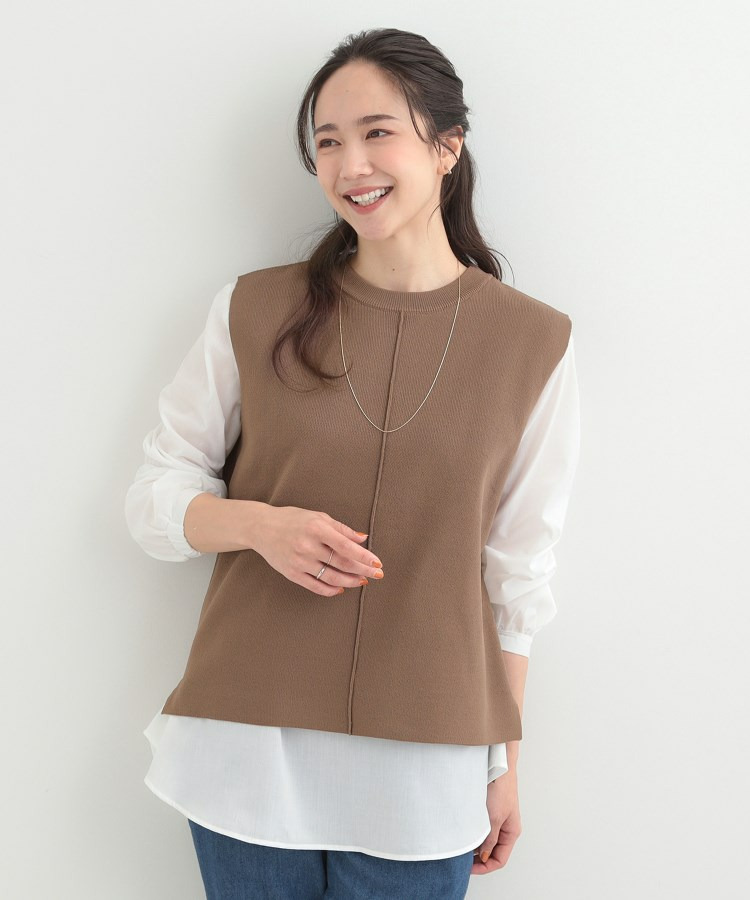 【2点セット/S-LL/洗濯機可】軽くてきれい見え ニットベスト+ブラウス23