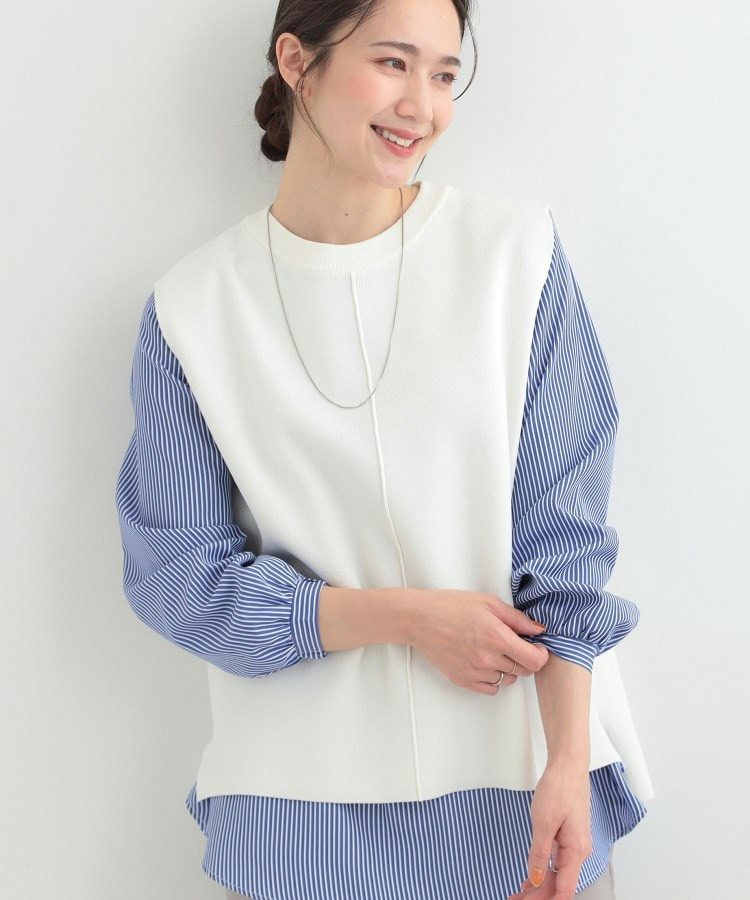 【2点セット/S-LL/洗濯機可】軽くてきれい見え ニットベスト+ブラウス1