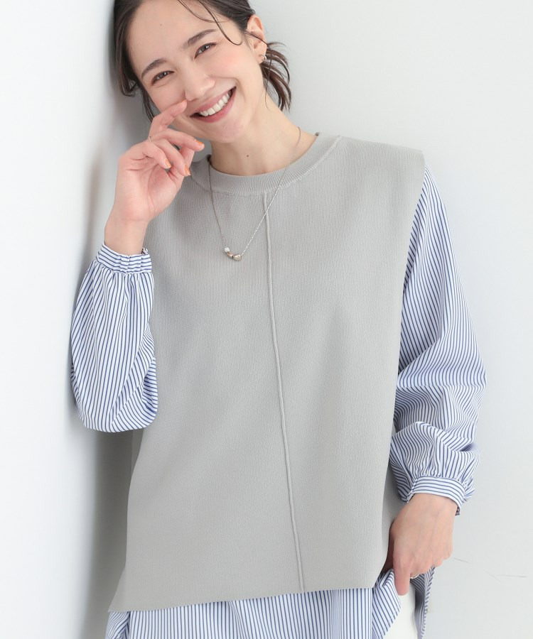 【2点セット/S-LL/洗濯機可】軽くてきれい見え ニットベスト+ブラウス1