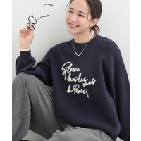 スカラップが大人かわいい 刺繍ロゴニット コード刺繍ニット