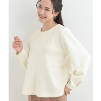 【S-LL/なめらかタッチ】上品見え フェイクパール付きペプラムトップス