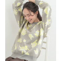 【洗濯機可/S-LL】ゆるシルエット フラワー柄スポンディッシュニット