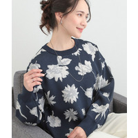 【洗濯機可/S-LL】ゆるシルエット フラワー柄スポンディッシュニット