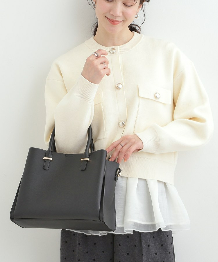 一枚革風三層トートバッグ1