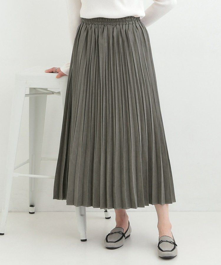 【洗濯機可/S-LL】縦ラインですっきり見せる スエードライクプリーツスカート