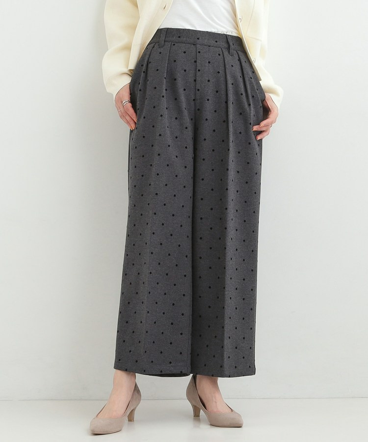 【S-LL】きれい見えも叶う フロッキードットワイドパンツ