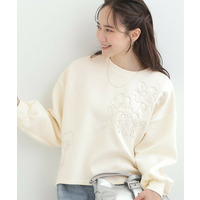 【S-LL】美しいシルエット お花ロープ刺繍ダンボールトップス