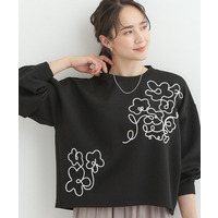 【S-LL】美しいシルエット お花ロープ刺繍ダンボールトップス