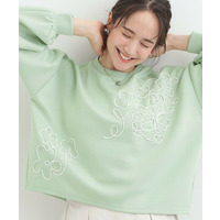 【S-LL】美しいシルエット お花ロープ刺繍ダンボールトップス