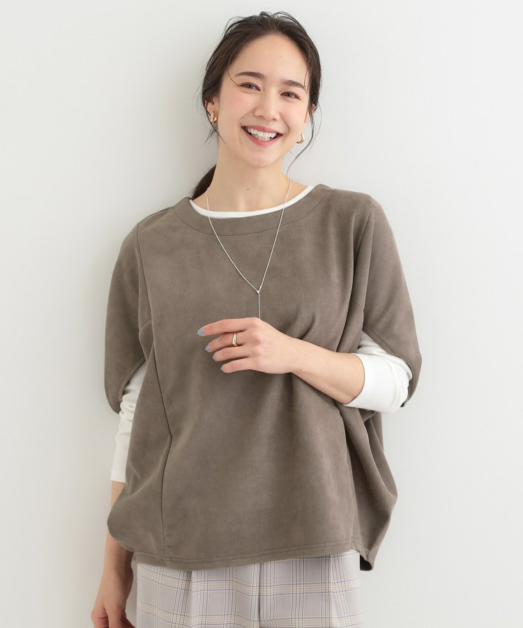 【2点セット】ポンチョ風スウェードトップス×ロンT10