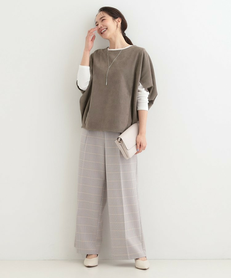 【2点セット】ポンチョ風スウェードトップス×ロンT12