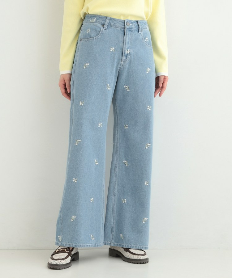 【洗濯機可/S-LL】フラワー刺繍が女性らしさをプラス バギーデニムパンツ2