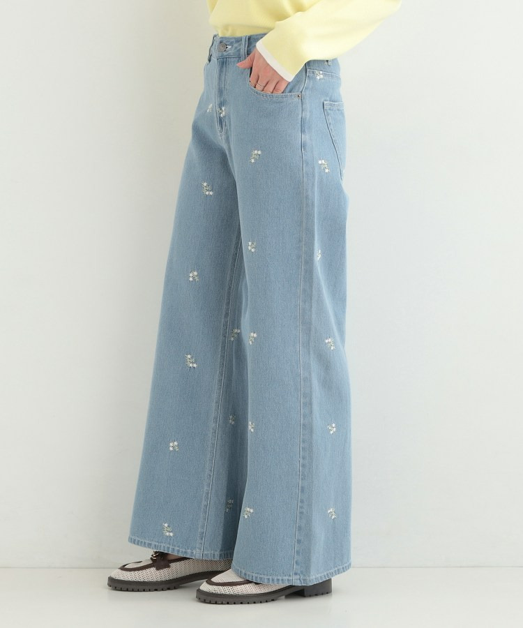 【洗濯機可/S-LL】フラワー刺繍が女性らしさをプラス バギーデニムパンツ3