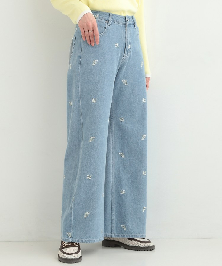 【洗濯機可/S-LL】フラワー刺繍が女性らしさをプラス バギーデニムパンツ1