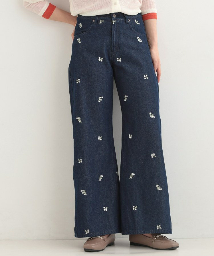 【洗濯機可/S-LL】フラワー刺繍が女性らしさをプラス バギーデニムパンツ1