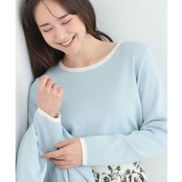 【洗濯機可/S-LL/アンサンブル可】すっきりと好印象 配色クルーネックニット