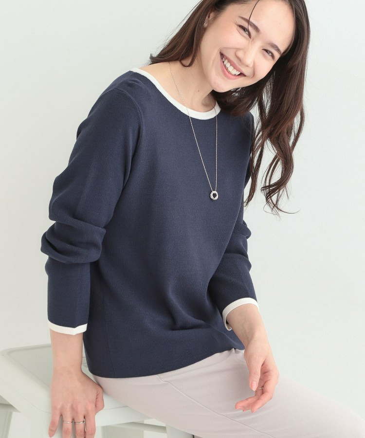 【洗濯機可/S-LL/アンサンブル可】配色クルーネックニット1