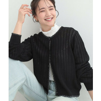 編み柄が上品 ラメ入り透かし編みカーディガン