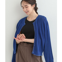 編み柄が上品 ラメ入り透かし編みカーディガン