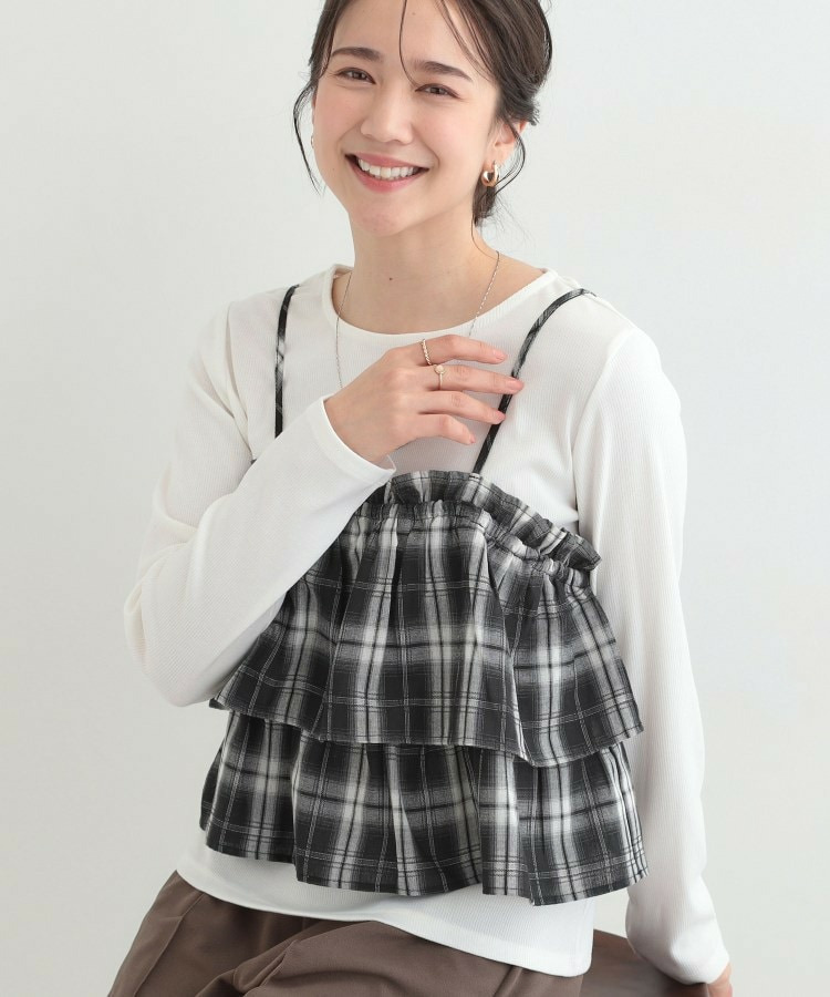 【2点セット】チェック柄フリルキャミビスチェ×テレコロンT
