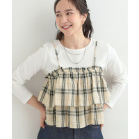 【2点セット】チェック柄フリルキャミビスチェ×テレコロンT