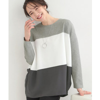 【洗濯機可/S-LL/体型カバー】インせず着られる 3段切替 配色トップス