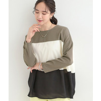 【洗濯機可/S-LL/体型カバー】インせず着られる 3段切替 配色トップス