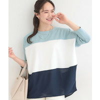 【洗濯機可/S-LL/体型カバー】インせず着られる 3段切替 配色トップス