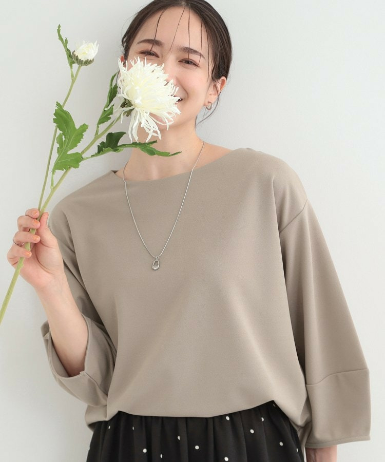 【2点セット/7分袖/S-LL】ランタンスリーブで女性らしい ネックレス付きブラウス