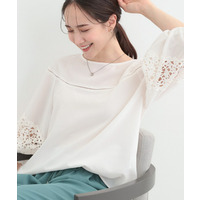 【洗濯機可/S-LL】透かし編み柄が上品な レース切り替えブラウス