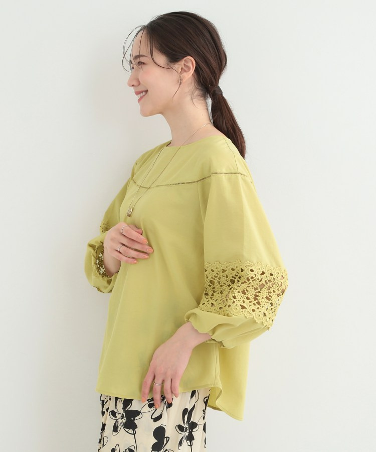【洗濯機可/S-LL】透かし編み柄が上品な レース切り替えブラウス10