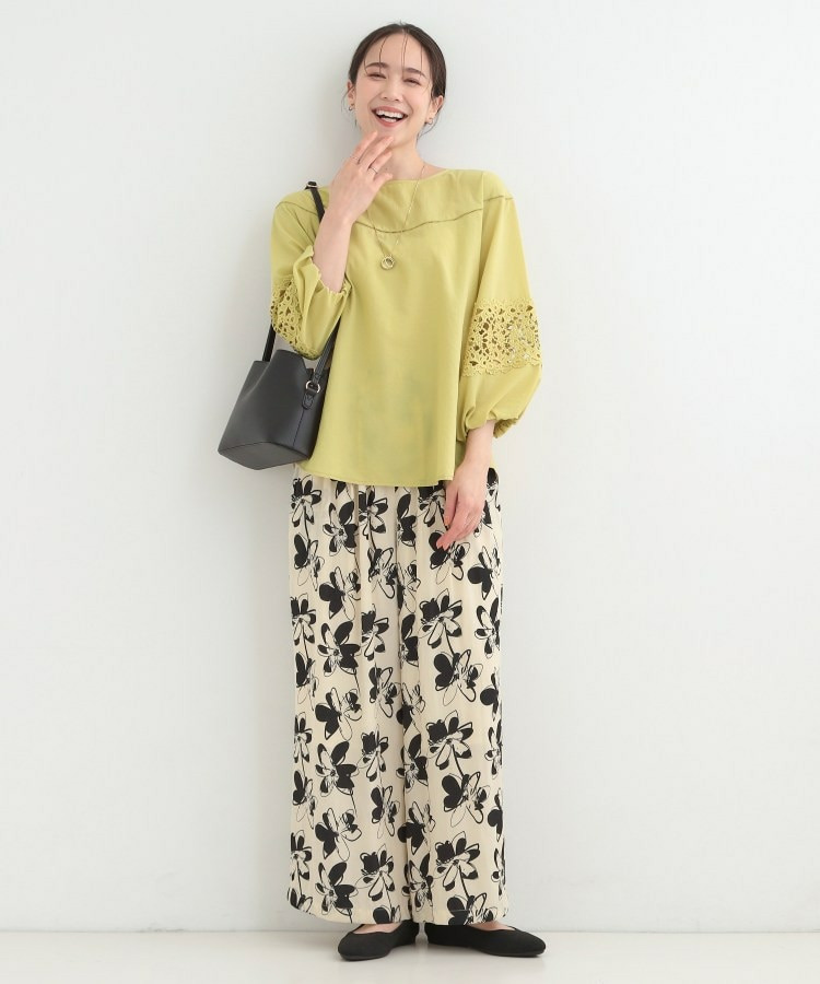 【洗濯機可/S-LL】透かし編み柄が上品な レース切り替えブラウス11