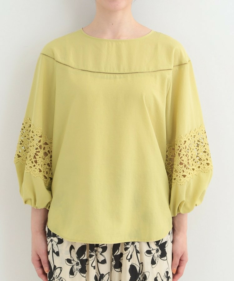 【洗濯機可/S-LL】透かし編み柄が上品な レース切り替えブラウス13